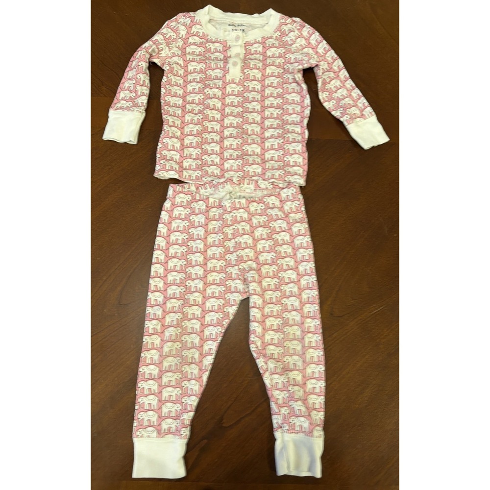 Roller Rabbit Kids Hathi Pink/White Elephant 2-Piece Pajama Set Sz 12-18 Months